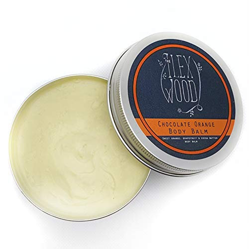 The Ilex Wood - Chocolate Orange Body Balm - 250ml. Orange and Cocoa Butter Vegan Body Balm. 100% Natural Moisturising Butter Cream. Handcrafted in UK. Cruelty Free, Palm Oil Free, Plastic Free.