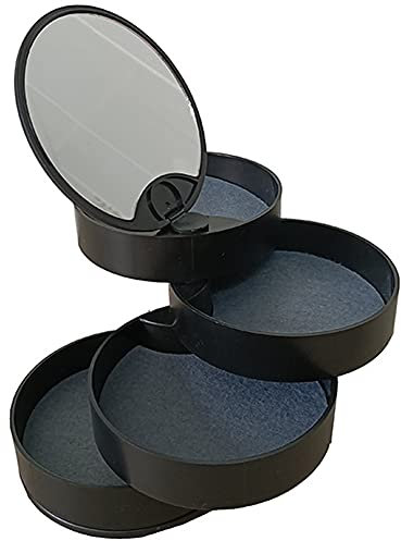 Schmuckkästchen mit 4 Ebenen, Schmuckaufbewahrung Klein schmuckkasten mit Spiegel Damen Drehbar 360° schmuckkästchen schwarz Schmuck-Organizer für Ringe Ohrringe Halskette Geburtstag Geschenk Mädchen