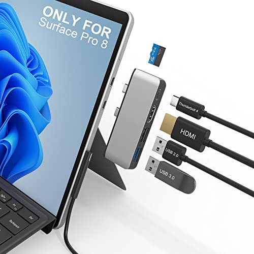 Surface Pro 8 Hub-Dockingstation mit 4K HDMI, USB-C Thunderbolt 4 (Display+Daten+PD), USB 3.0, TF-Kartensteckplatz, Triple Display