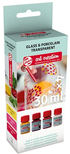Talens Art Creation Set transparente Glas- & Porzellanfarbe mit 4 Farben | Rosa, Rot, Gelb & frostig-matt