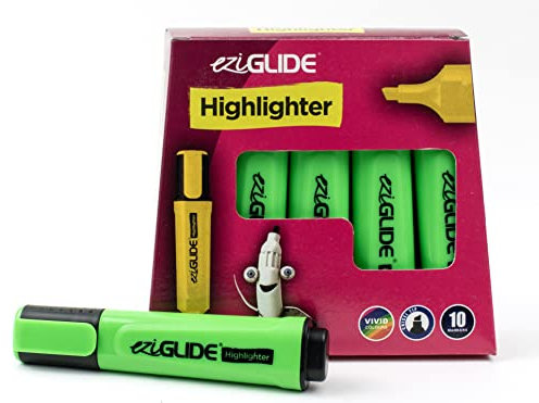 Eziglide 10-Pack Green Highlighters Pens – Bold Chisel Tip for Smooth & Clear Marking – Smudge-Resistant, Quick-Dry Ink, Ideal for Office, Kids, Bulk Stationery, Studying & School Use