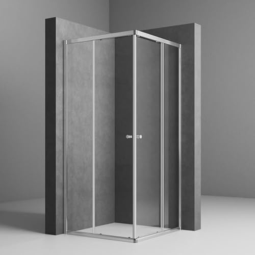 WOWINNE Duschkabine 75x75cm Eckeinstieg Duschkabine Schiebetür Duschabtrennung Doppel Schiebetür Echtglas Duschtür Höhe 185cm