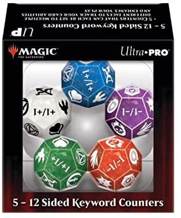 Ultra Pro 12-seitige Keyword-Zähler für Magic: The Gathering - 5 Zähler, Symbolübersetzungsblatt - Weiß, Blau, Lila, Rot, Grün - Teen