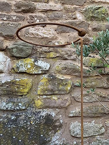 Wrap Around Plant Support - Large Rusty Metal Garden Circle Hoop 1m Stake for Flower Beds - Garden Art Decor -Stake - Tall Circle Hoop