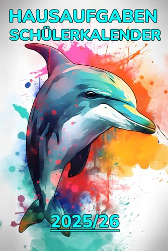 Hausaufgaben Schülerkalender: Delfin Cover für Schüler mit Datum Notizen | Schülerplaner | To Do Listen | Stundenplan | Hausaufgabenheft |