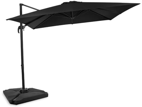 VONROC Ombrellone da giardino a Sbalzo Pisogne 300x300 cm – Ruotabile 360° e Inclinabile – Telaio in Alluminio – Telo UPF 50+ – Set Completo con 4 Piastrelle Base Premium – Copertura Inclusa Nero