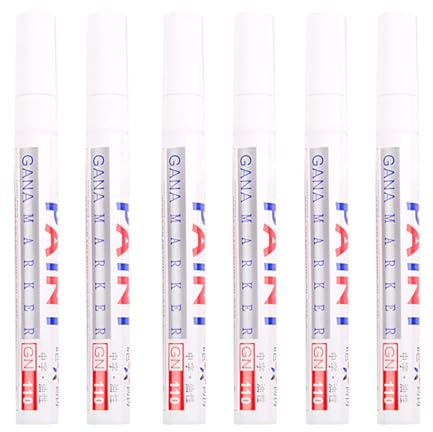 WUUISDNX 6 pacchi/lotto Pennarelli per pneumatici con scrittura liscia, ampia gamma di superfici e pennarelli per vernice che non sbiadiscono, set di pennarelli in plastica, bianco