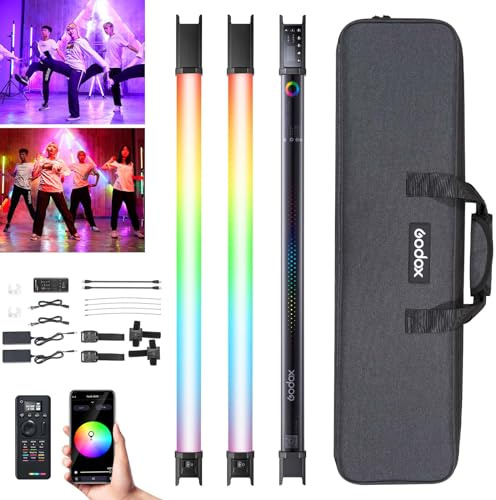 Godox 2Pack TL60 Handheld Light Wand, RGB Stick Light for Photography, 2600mAh Rechargeable Tube Light for Video Shooting, APP Control 2700K-6500K for Studio Photography Recording Streaming