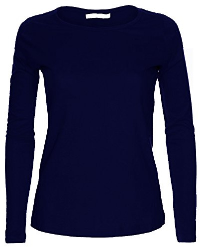 LessThanTenQuid Ladies Womens Plain Stretchy Long Sleeve Round Neck Top UK Sizes 8-24 (Navy, 18-20)