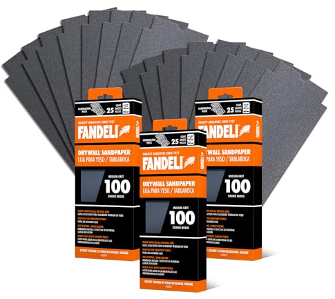 Fandeli | Multi-Purpose Sanding Paper | Grit 100 | 75 Sheets of 4 1/4'' x 11'' | Perfect for Sanding Drywall | Hand Sanding | Orbital Sanders | Sandpaper Sheets | Sandpaper Grit.