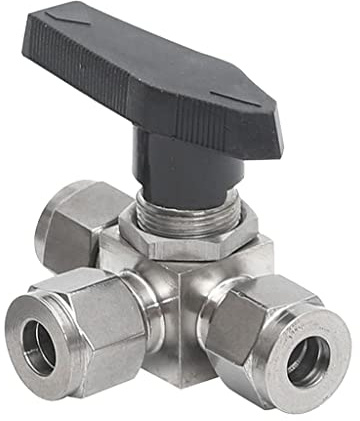1pcs Stainless Steel 3-Way Ball Valve, T-type/L-type Valve Compression Union Fit 3mm 6mm 8mm 10mm 12mm 14mm OD Tube(8mm,T Port)