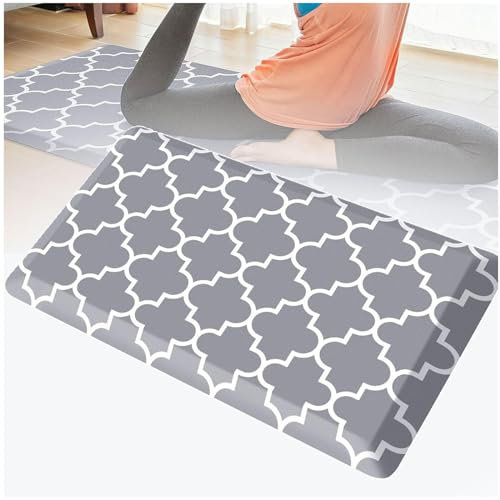 LULUMAIC Dicke Küchenmatte 0,47 Zoll, rutschfeste, wasserdichte Teppiche, ergonomische Küchenmatte, für Zuhause, Büro, Waschbecken, Wäscherei,Grau-17,3×60