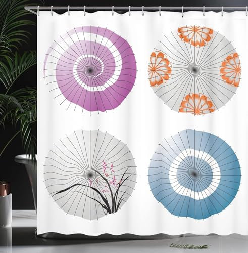 TACOKI Cortina de Ducha 240x200 Estilo Japonés Cortinas para Ducha Paraguas Cortina Baño Tela Impermeable Antimoho Shower Curtain Cortinas de Baño para Bañera con 12 Ganchos 811z