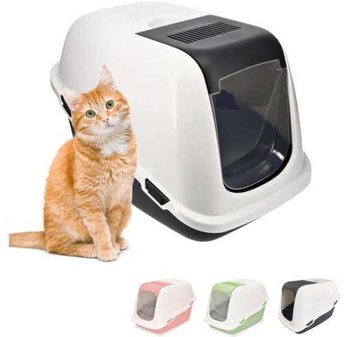 Paluplus Lettiera Comfort per Gatti con Filtro al Carbone, Doppia apertura, Toilette Facile da pulire, Box per gatti, Pareti Rimovibili, Per Gattini, Gatti Adulti -642F (Bianco e Grigio Antracite)