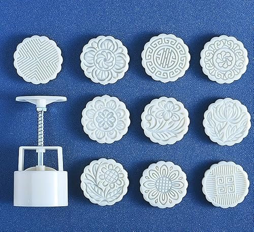 GZKDKZB Mooncake Mold,50g Mooncake Mold 10pcs Blooming Flowers Stamps Hand Press Moon Cake Pastry Mould Mooncake Maker Cookie Stamp Bath Bomb Molds Cupcake Stamps Mooncake Baking Tools