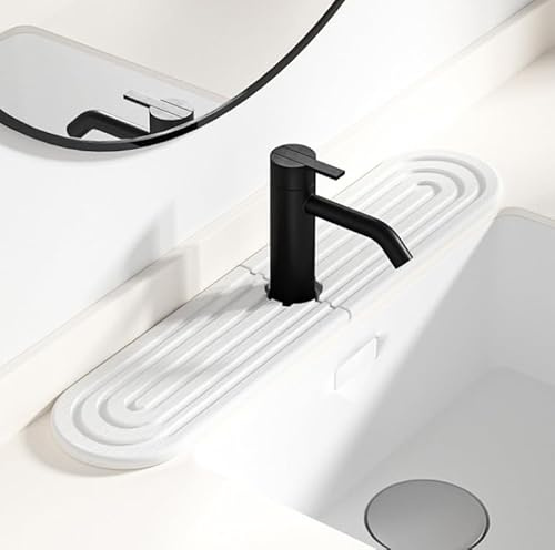 Générique Tapis Anti-éclaboussures Rond Terre de diatomée, Tapis de Robinet Absorbant, Tapis de Drainage en diatomite, Tapis de robinetterie pour Cuisine et Salle de Bain (White, 40cm*10cm)