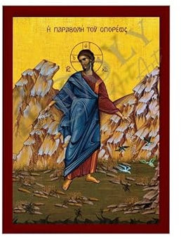 Icône de Jésus-Christ Parabole du semeur, icône orthodoxe grecque faite à la main de notre Seigneur, art byzantin à suspendre sur plaque en bois, décor religieux 35 x 45 cm