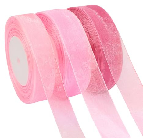 Organzaband,Geschenkband,Chiffonband,Dekoband,Geschenkbänder,Geschenkband Set,Geschenk Band,Ribbon,Organza Band,Organzabänder (Rosa)