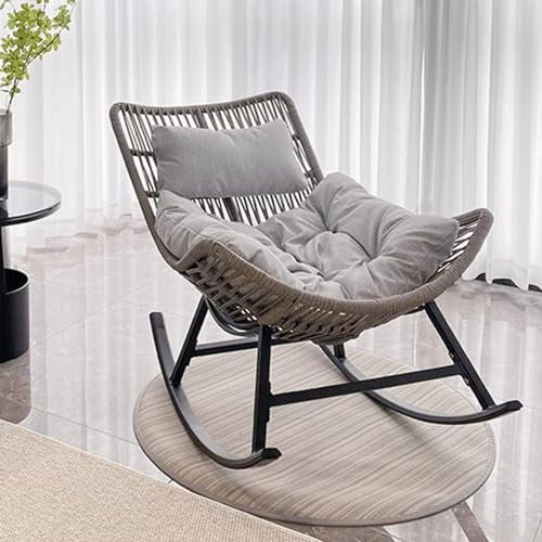 Schaukelstuhl für die Terrasse im Freien, Schaukelstuhl aus Rattan mit gepolstertem Kissen, für drinnen und draußen, Schaukelstuhl für Wohnzimmer, Kinderzimmer, Veranda, Garten, Hinterhof