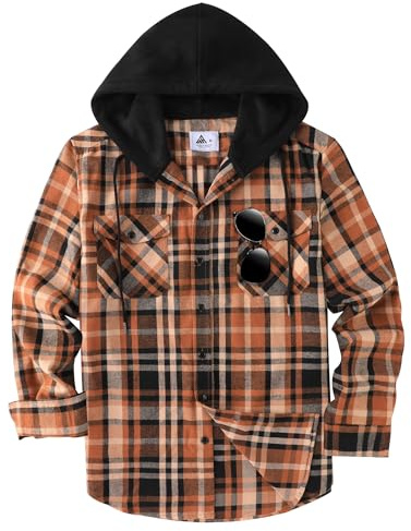 JACKETOWN Camicia in Flanella Quadri da Uomo con Cappuccio Maniche Lunghe vestibilità Regolare Camicie Casual Comode in Cotone con Taschino sul Petto Taglia M-3xl