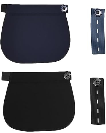 LEIBOCHAO 4 Pièces Elargisseur Pantalon pour Femmes Enceintes - Prolongateur de Ceinture Élastique Réglable - 2 Extensions Boutonnières et 2 Bandes Élastiques (Noir, Bleu Foncé) - Confort Maternité