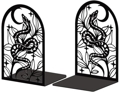 Peacoblue Buchstützen Metall,Boho Schlange & Blumen Buchstütze Dekorativ | 1 Paar 5.3x4.3x7.9 schwere Gusseisen Buchhalter, Stabile Buchstopper für Bücherregal, Schreibtisch, Büro und Wohnraum