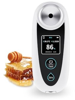 Honey Brix Refractometer – 0–95% Sugar Content Tester, Not for Moisture – ATC, Rechargeable – for Honey, Syrups, Juices