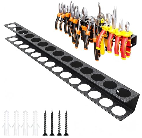 DIYCUT Porte Outils Mural Tournevis avec 14 Trous, Support Tournevis 40 cm avec Vis et Goupilles (Noir), Rangement Outils Mural, pour Garages, Ateliers et Établis, Rangement Robuste pour Outils