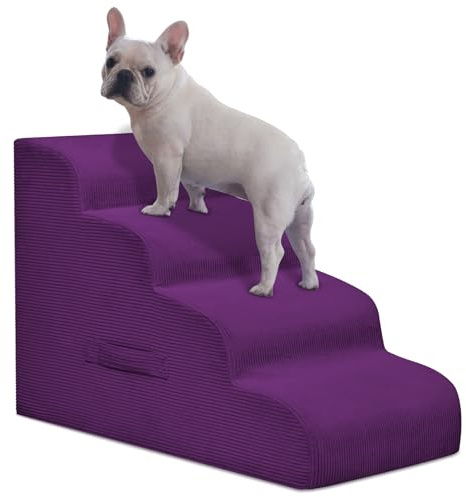 Mesa Lemon Hundetreppe für Kleine Hunde, 4-Stufen-Hunderampe und Treppe für Hochbetten und Sofa, rutschfeste Haustiertreppe Abnehmbarer und leicht zu reinigender Bezug, Lila