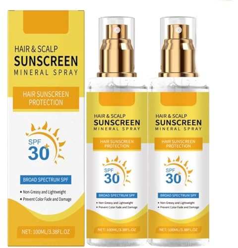 Spray de protection solaire aux cheveux et au cuir chevelu, Spol de crème solaire SPF 30 SPF 30 pour le protecteur UV et la sécheresse des cheveux, Empêche le fondu de couleur (2pcs)