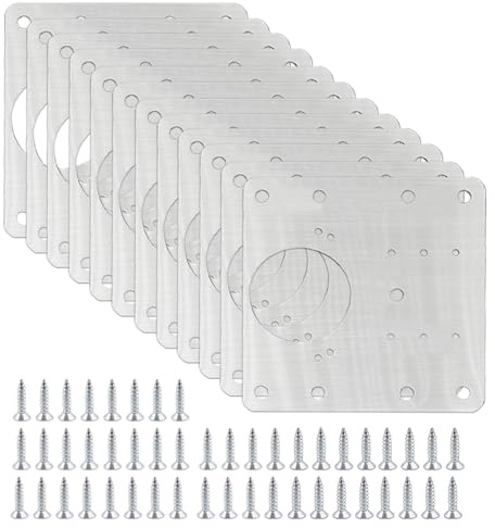 12PCS Cabinet Hinge Kit Hinge Repair Plate, Stainless Steel Kitchen Door Hinges Repair Plate with Holes, Cupboard Door Hinge Repair Brackets with Screws for Wood Furniture(Silver)