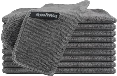 KinHwa Spüllappen Waschbar Grau Mikrofasertücher Spültuch 20x20 cm | mikrofaser putzlappen Küche Fusselfrei Kratzfreie Reinigung Stark saugfähig Schnell trocknend Langlebig 10 Stück