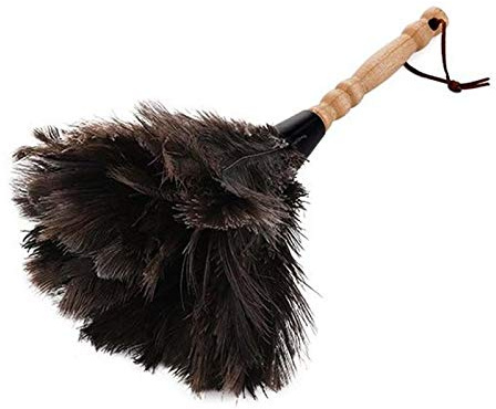 Plumero de plumas de avestruz, plumero antiestático, mango de madera con cuerda para colgar, plumero de mano pequeño para limpiar paredes, plantas, escritorio y persianas
