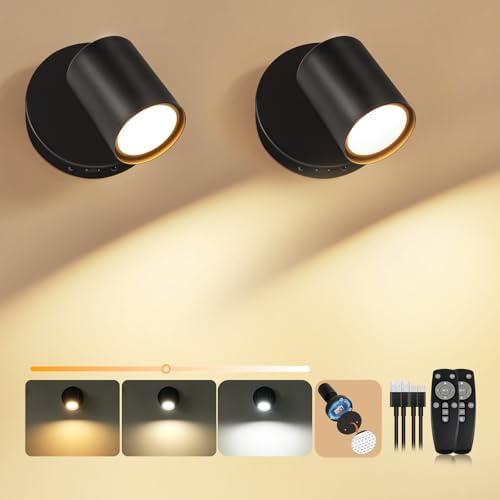 Dehobo Reading Light with Remote Control 2 Packs, Rechargeable Wall Lights 3 Color Temperature, Reading Lights for Books in Bed Dimmable for for Bedroom, Office, Workbench, Studio