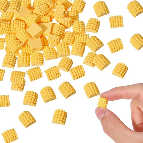 CONCHLERY 100 Pcs Simulation Corn Mini Resin Fake Corn Mini Artificial Vegetables Lifelike Models for Party Autumn Supplies Farmhouse Decor, 11x11x5.5mm