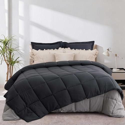 HIG 3-teilig 4 Jahreszeiten Bettdecken 135x200cm mit Kissenbezug 80x80cm, 300gsm Ganzjahresdecke + 150gsm Sommerdecke＝450gsm Winterdecke, 3 in 1 Steppdecke Flauschig (Grau/Hellgrau)