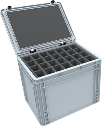 Feldherr Eurobox-set för bordsminiatyrer - stapelbar förvaring och transportlåda med skuminsatser för 112 figurer + pick & pluck-insats för stora modeller