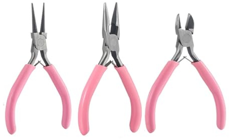 Smyckestång set 3-delat set bärbara smyckestänger: nål- och rundtång, sidoskärare för gör-det-själv smyckestillverkning reparationer (rosa)