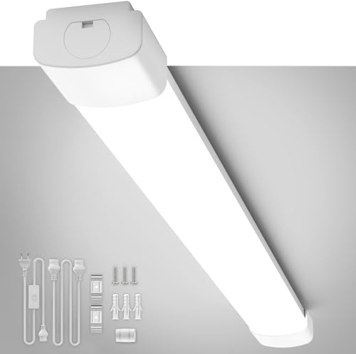 LED Feuchtraumleuchte 60CM 18W 2000lm Kaltlweiß 5000K, Plug und Play Wannenleuchte Einfache Montage Feuchtraum Flach Deckenleuchte Wasserfest IP65 Werkstattlampe Feuchtraumlampe für Büro Keller Garage