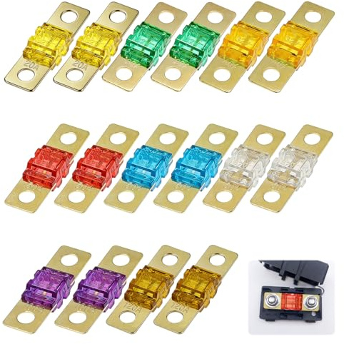 Fusible Midi, 16 pièces Fusibles Midi pour Voiture,Mini Fus ible Voiture, Fus ible Voi ture Mini, Fusib les pour Auto, de 20 A à 120 A, pour Voit ure, Camion, Camping-car Engin Agricole.