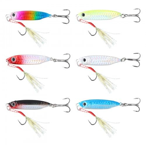 Metal Sea Fishing Lures, 6 Pcs 15g Artificial Fishing Lures, Sinking fishing Lure, Rotating Metal fishing Bait Set for Freshwater Salt Water