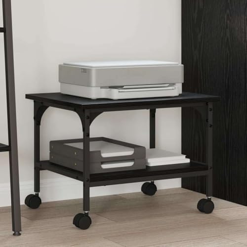 Runheo Soporte para impresora, aspecto de roble negro, de material de madera, 50 x 40 x 38 cm, dos niveles de espacio para mesa de impresión, carro de impresora, estantería de impresora y carrito de