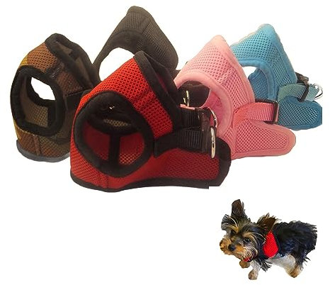 Snazzi Pet Soft No Pull Step-in Dog Harness Small Dog XXS XS Vest for Teacup, Chihuahua,Yorkie, Pomeranian Dog Vest Harness for Puppy Red Mesh Comfy(2-4 lbs)