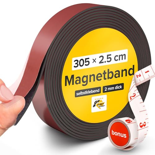 Magnetband – 2,54x305 cm – Magnetstreifen – Magnetstreifen Selbstklebend Stark – Magnetband Selbstklebend zum Basteln, für DIY – Magnetklebeband – Selbstklebende Magnetstreifen…