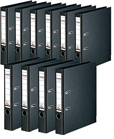 FALKEN 10x Chromocolor Premium-Ordner 5cm schmal DIN A4 schwarz | Made in Germany Kunststoffbezug außen und innen