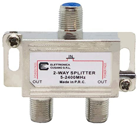 6233 - Splitter Satellitare 2 Vie, Partitore Antenna Tv da Interno con Connettore EFFE, Ripartitore Antenna Tv, Partitore Sky, Distributore di Segnale Tv, Frequenza da 5 a 2400 MHz, Made in P.R.C.