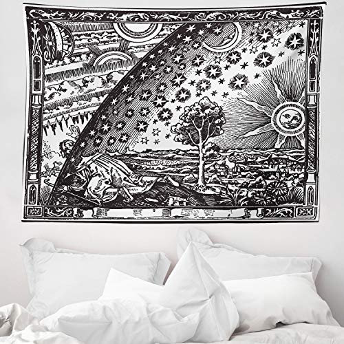 ABAKUHAUS Jahrgang Wandteppich, Mond Sonne Planeten Bild aus Weiches Mikrofaser Stoff Waschbar ohne Verblassen Digitaldruck, 150 x 110 cm, Anthrazit grau