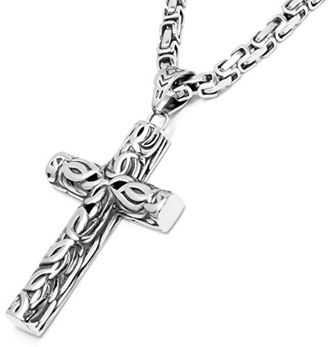 Schmuck-Checker Großes verziertes Kreuz aus Edelstahl silber Bikerkreuz Anhänger mit Königskette