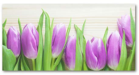 Tulup Picture Wall Art 100x50cm Image Printed Acryl Decorative Wall Picture Plastic/Acrylic Glass for Kitchen & Living Room Purple tulips