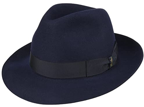 Borsalino Alessandria HårfilthattHerrar - Made in Italy Fedora herrhatt med foder, grosgrain band Sommar-Vinter - 57 cm blå